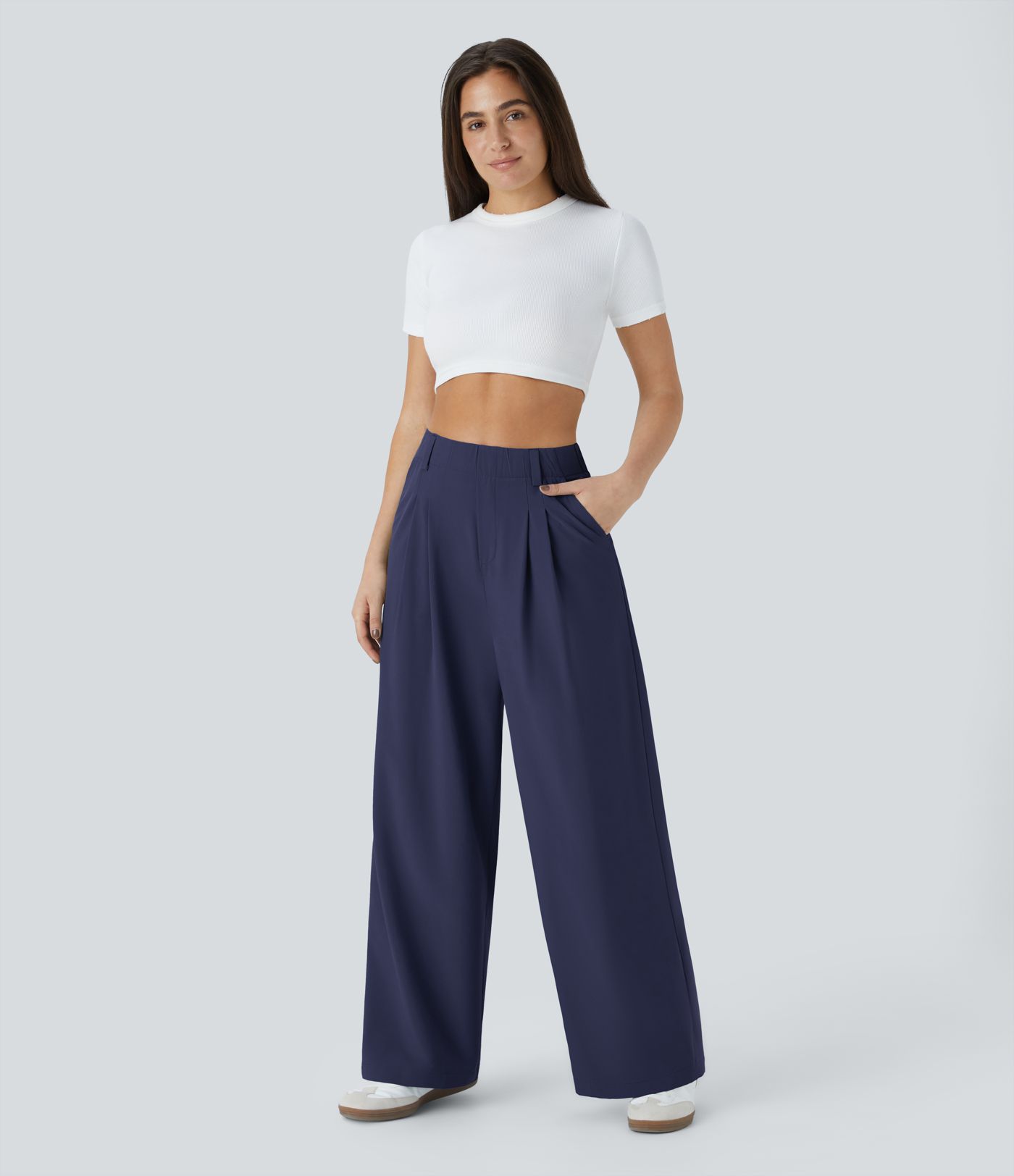 Breezeful™ High Waisted Side Pocket Wide Leg Flowy Solid Palazzo Quick Dry Casual Trousers