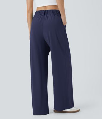 Breezeful™ High Waisted Side Pocket Wide Leg Flowy Solid Palazzo Quick Dry Casual Trousers