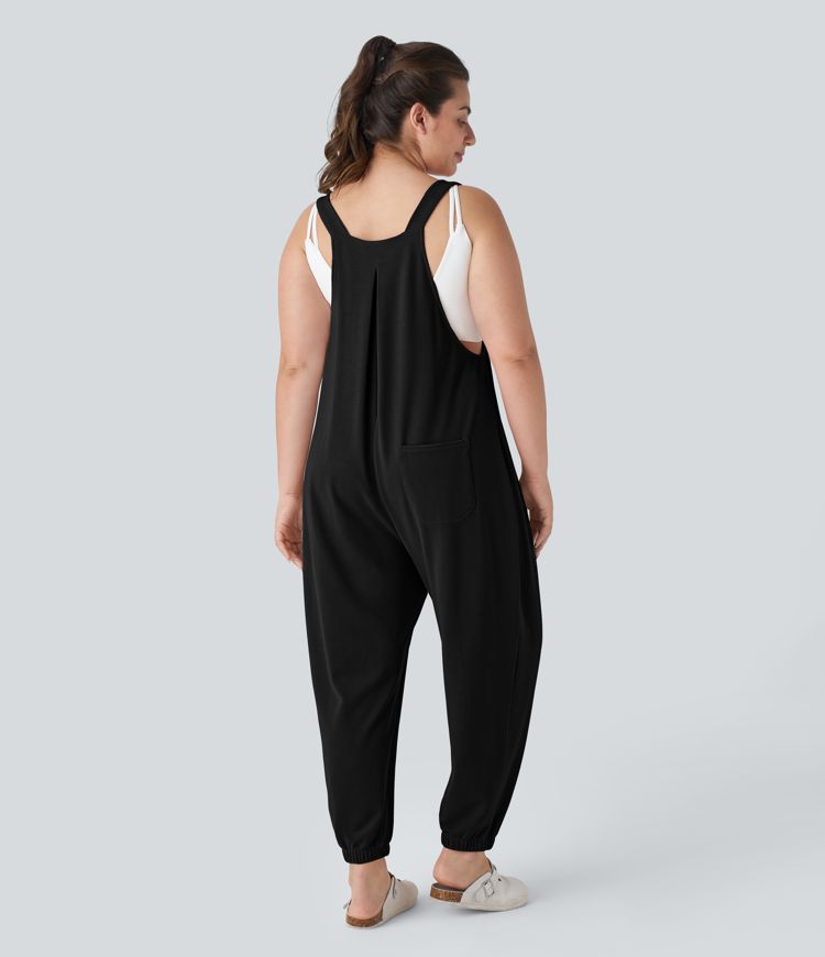 Pockets Waffle Casual Plus Size Jogger Overalls