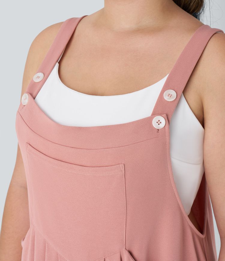 Adjustable Strap Button Multiple Pockets Waffle Casual Plus Size Jogger Dungarees