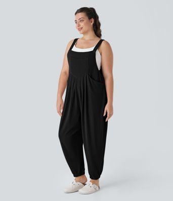 Pockets Waffle Casual Plus Size Jogger Overalls