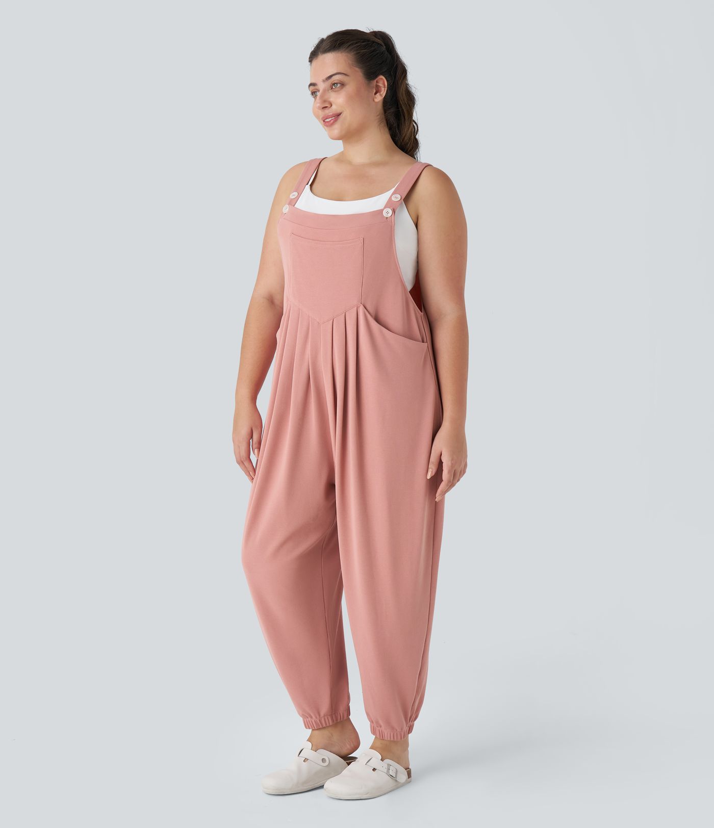 Pockets Waffle Casual Plus Size Jogger Overalls