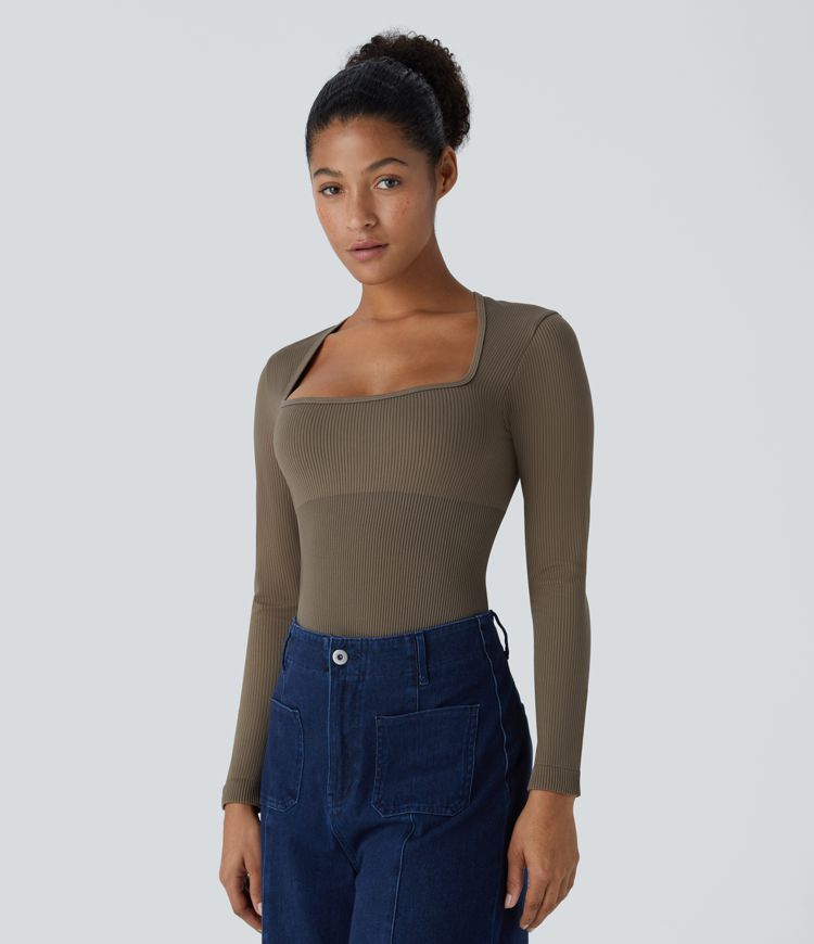 Combinaison lisse décolleté carré à manches longues sans couture OneForm Seamless Flow