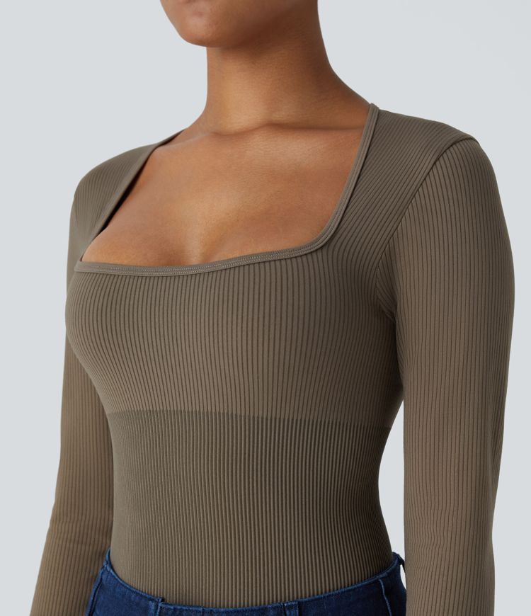 Combinaison lisse décolleté carré à manches longues sans couture OneForm Seamless Flow