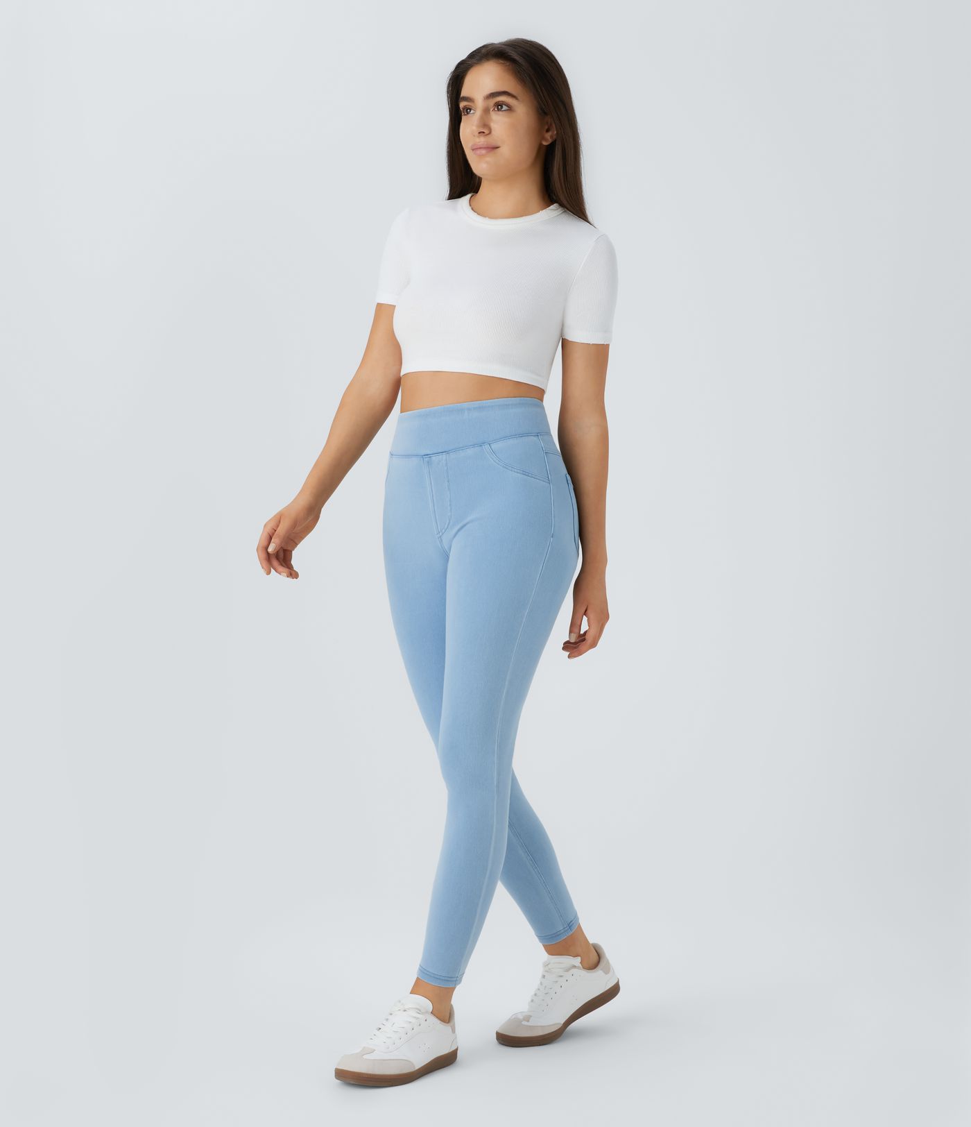 Halara Flex™ Jeans Jeggings aus elastischem Strick-Denim mit hohem Bund und Gesäßtaschen
