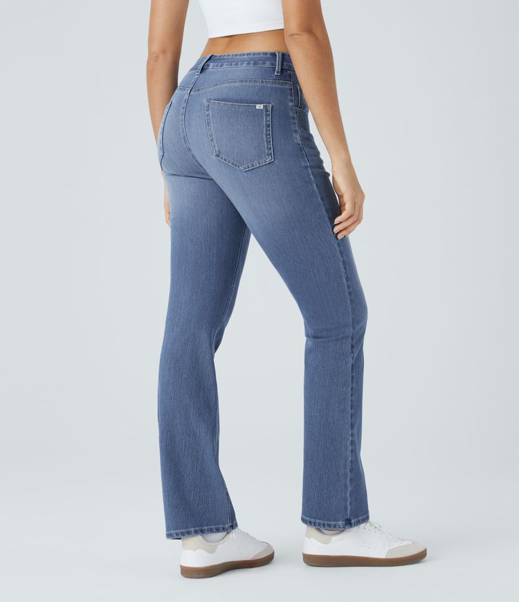 HalaraMagic™ High Waisted Multiple Pockets Washed Stretchy Knit Casual Bootcut Jeans