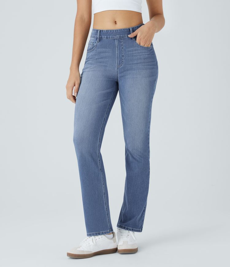 HalaraMagic™ High Waisted Multiple Pockets Washed Stretchy Knit Casual Bootcut Jeans
