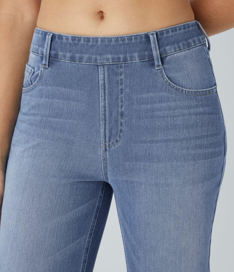HalaraMagic™ High Waisted Multiple Pockets Washed Stretchy Knit Casual Bootcut Jeans
