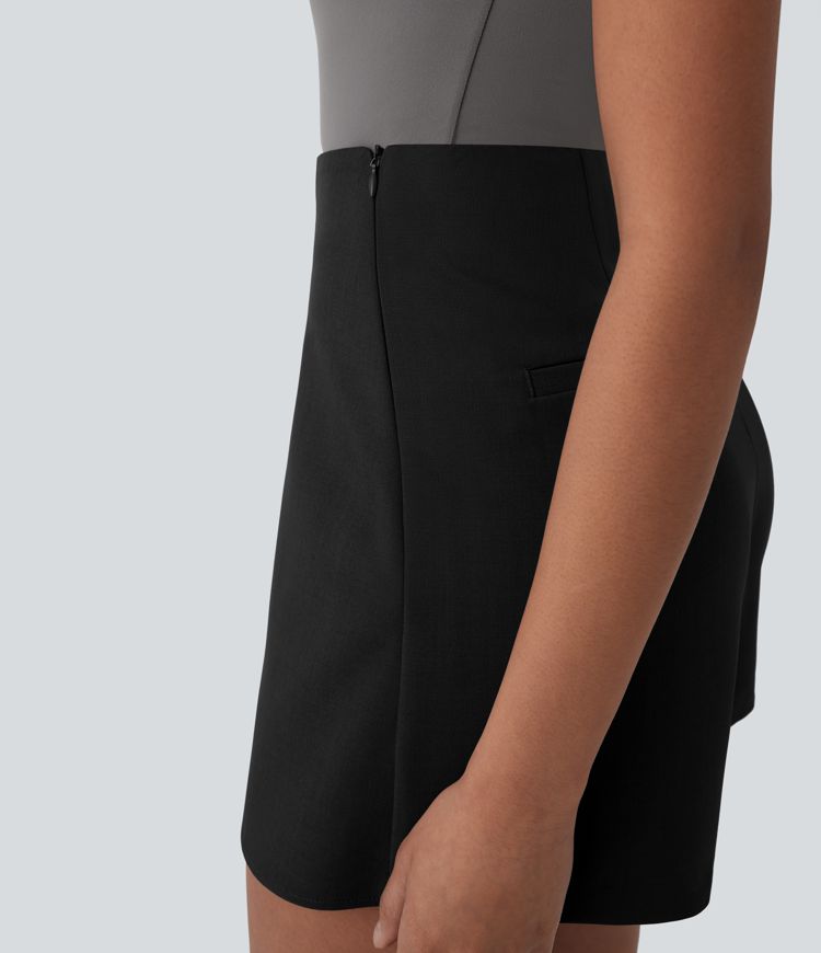 Jupe-short taille haute à fermeture invisible