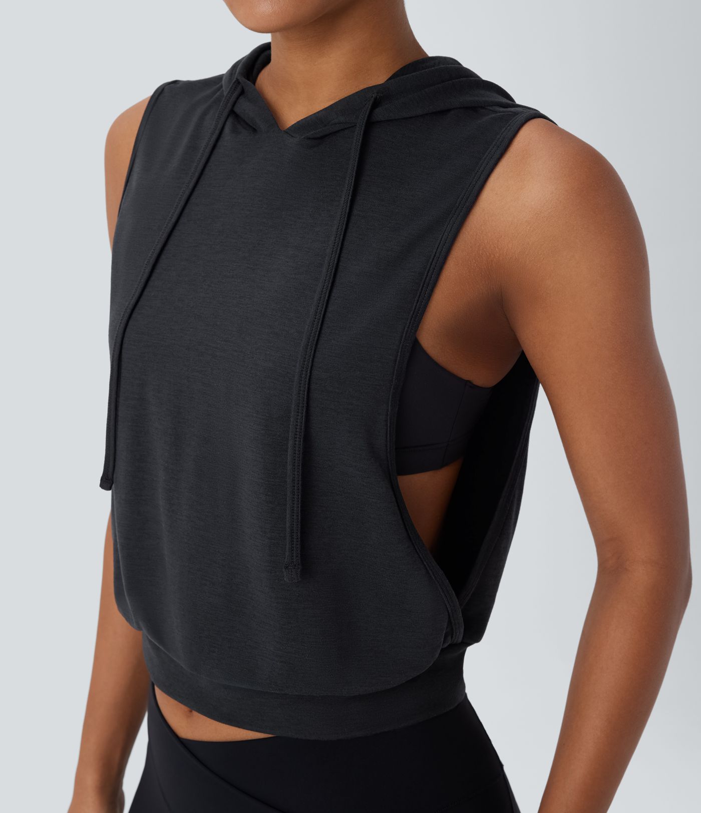 Hooded Drawstring Sleeveless Cropped Running Tank Top