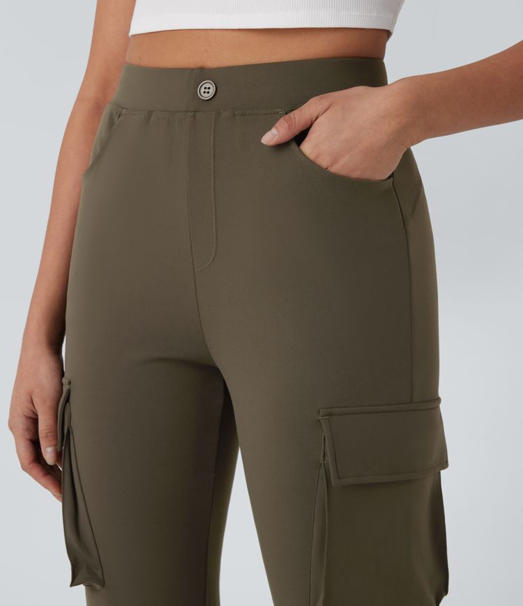 High Waist Pockets Flare Casual Cargo Pants