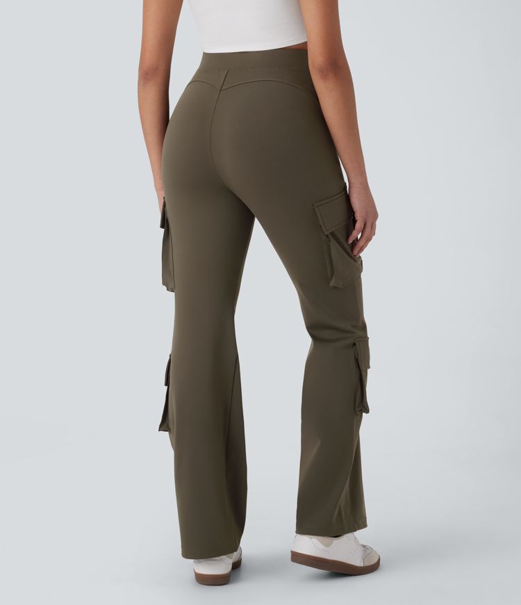 High Waist Pockets Flare Casual Cargo Pants
