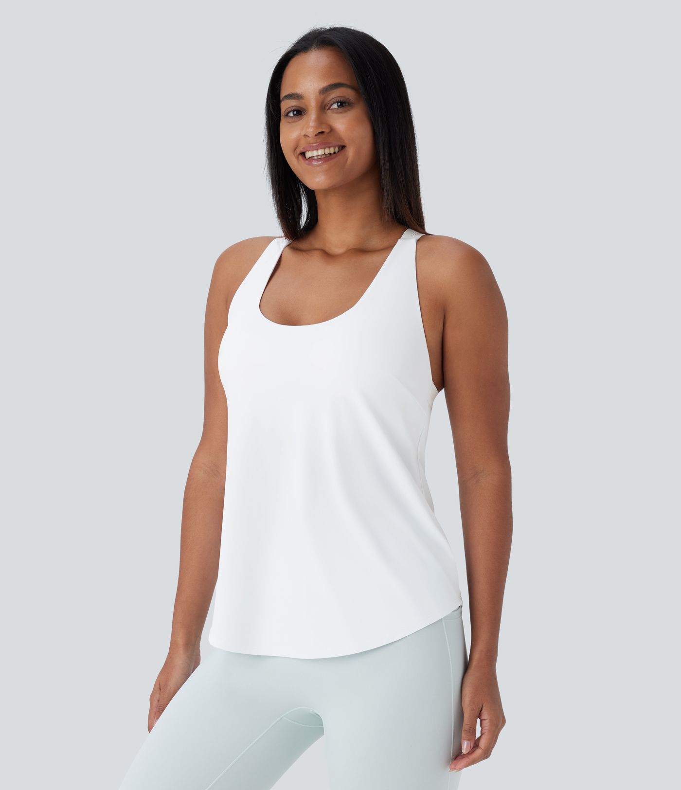 U Neck Curved Hem Cool Touch Yoga Tank Top-UPF50+