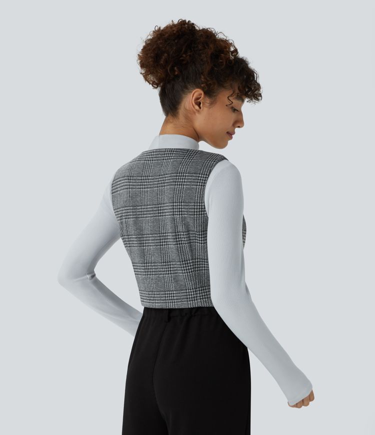 V-neck button checkered casual vest