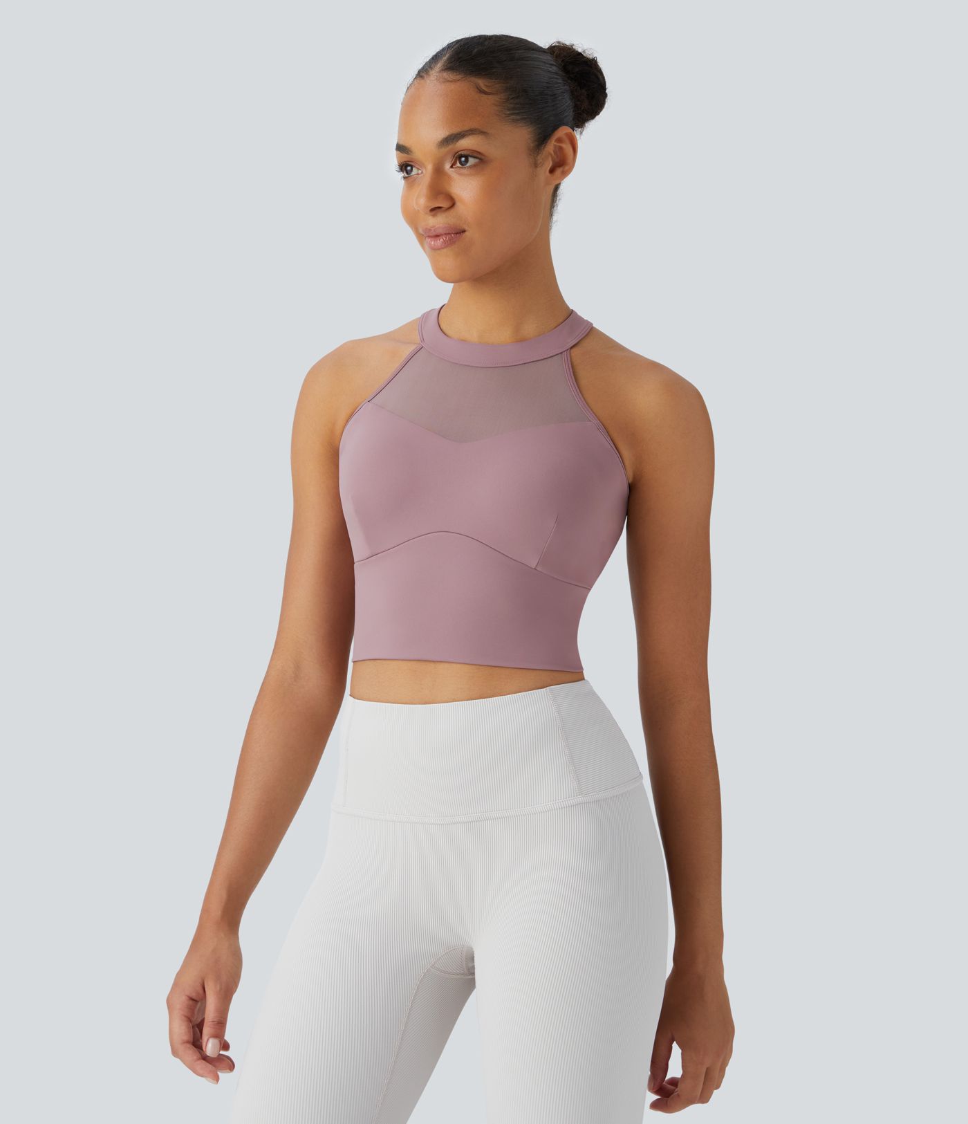 Softlyzero™ Airy Soutien Gorge Sport Toucher Frais Dos Nu Avec Maille Contrastante Encolure à Bretelles - UPF50+