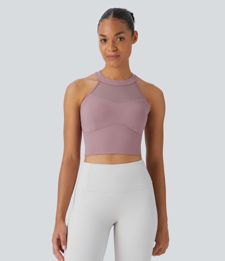 Softlyzero™ Airy Soutien Gorge Sport Toucher Frais Dos Nu Avec Maille Contrastante Encolure à Bretelles - UPF50+