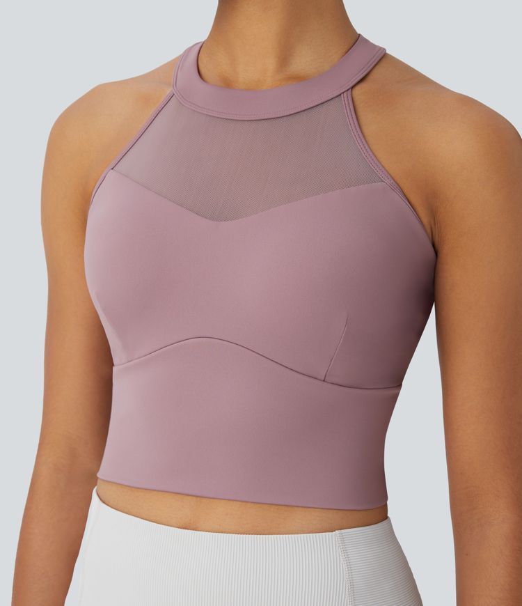Softlyzero™ Airy Soutien Gorge Sport Toucher Frais Dos Nu Avec Maille Contrastante Encolure à Bretelles - UPF50+