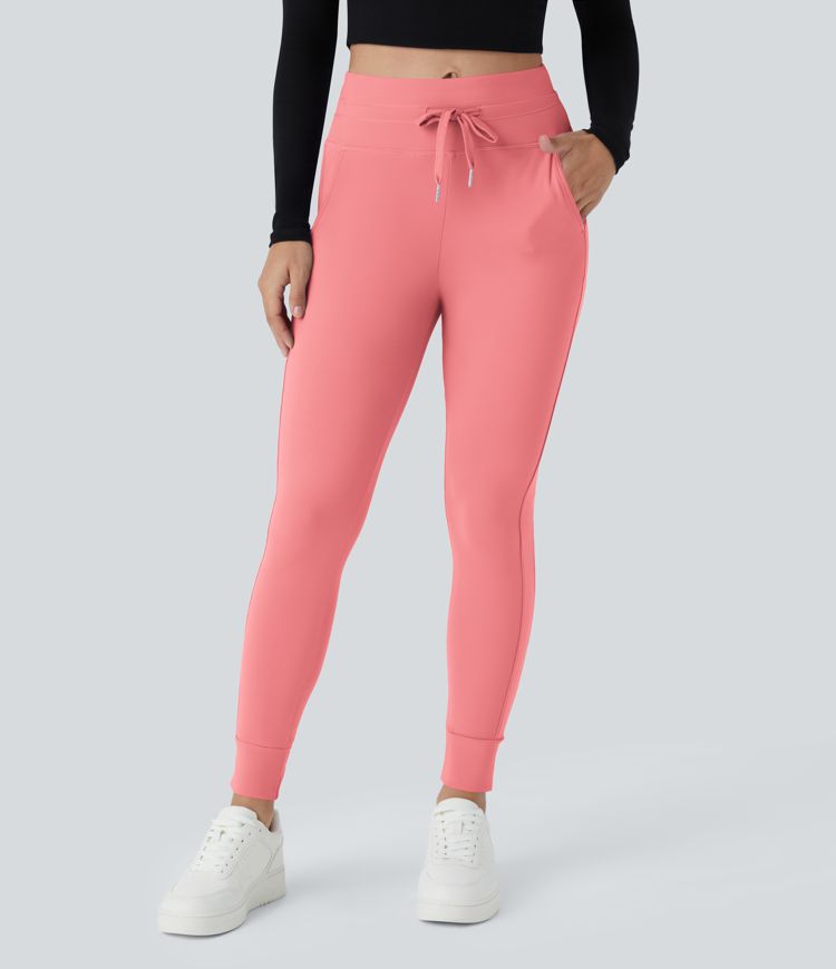 Softlyzero™ Plush High Waisted Drawstring Side Pocket Plain Full Length Joggers