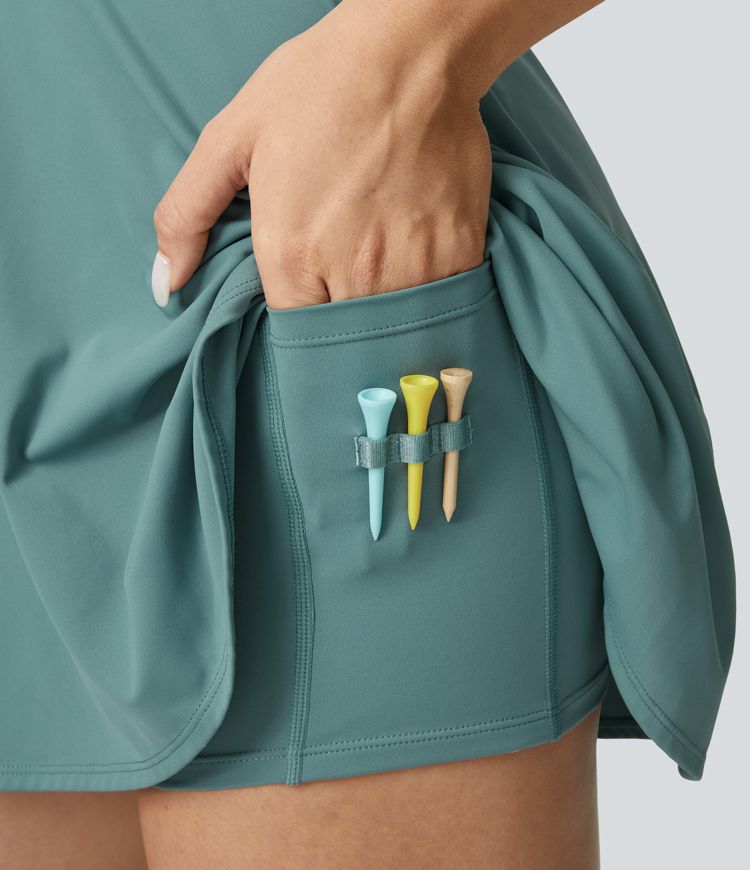 SoftlyZero™ Airy Polo Collar 2-Piece Pocket Cool Touch Flare Mini Golf Active Dress-Golf Tee Pocket-UPF50+