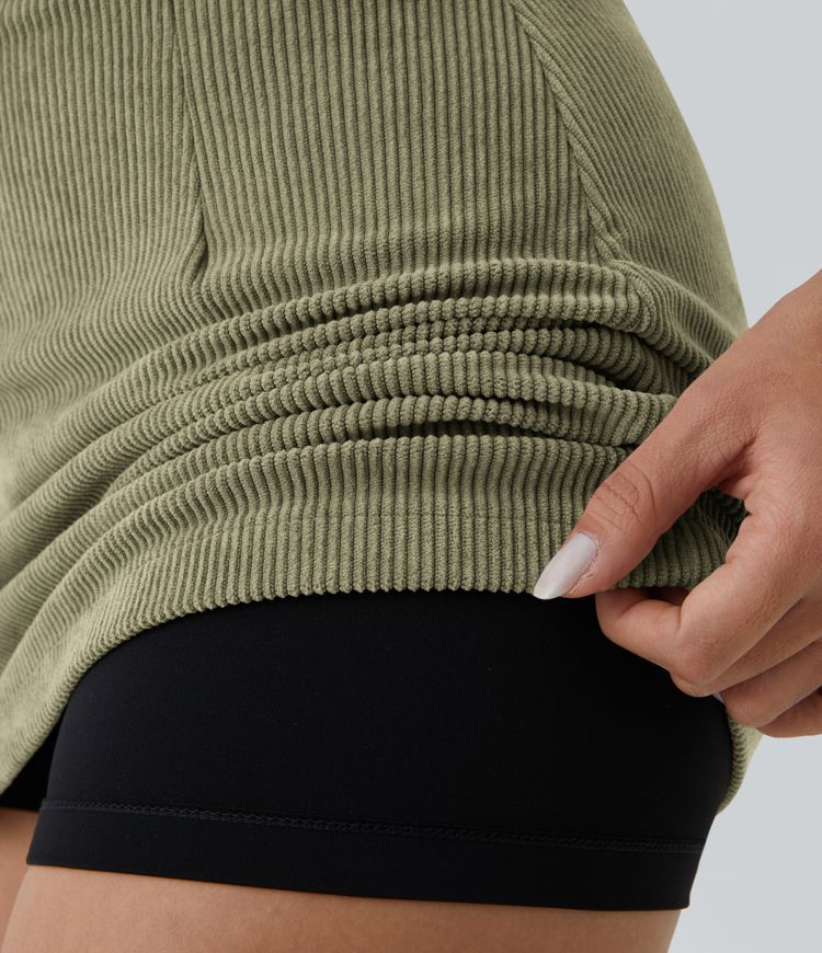 High Waisted 2-in-1 A Line Mini Corduroy Casual Skirt