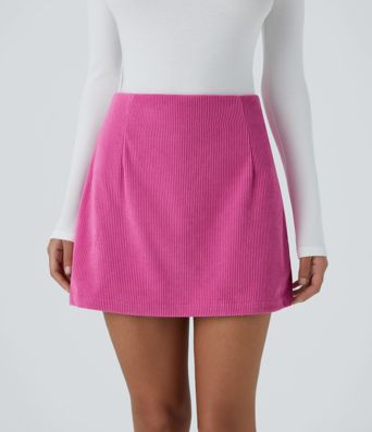 High Waisted 2-in-1 A Line Mini Corduroy Casual Skirt