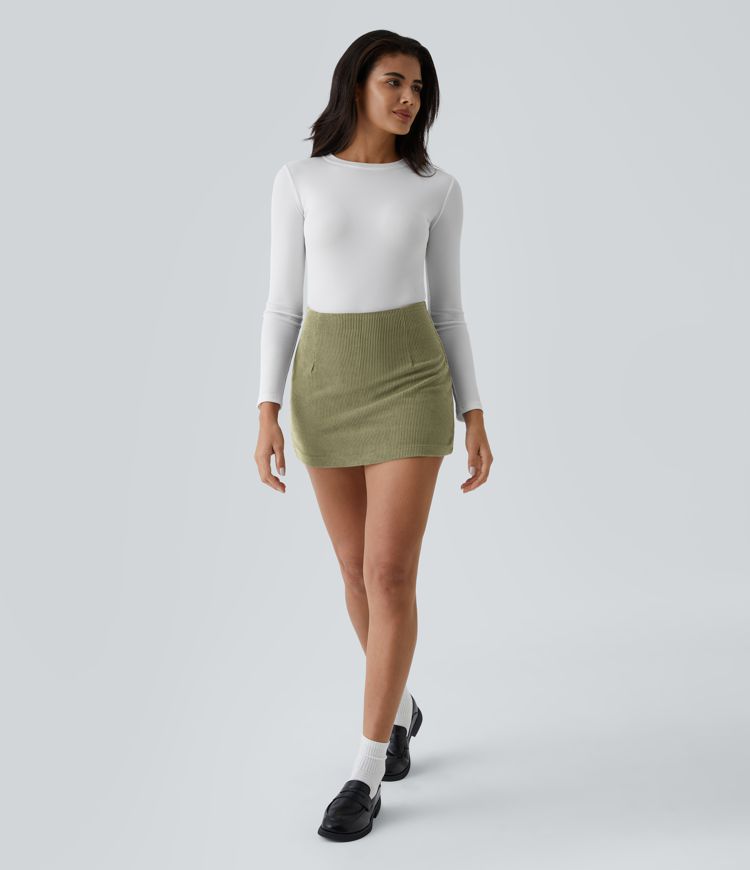 High Waisted 2-in-1 A Line Mini Corduroy Casual Skirt