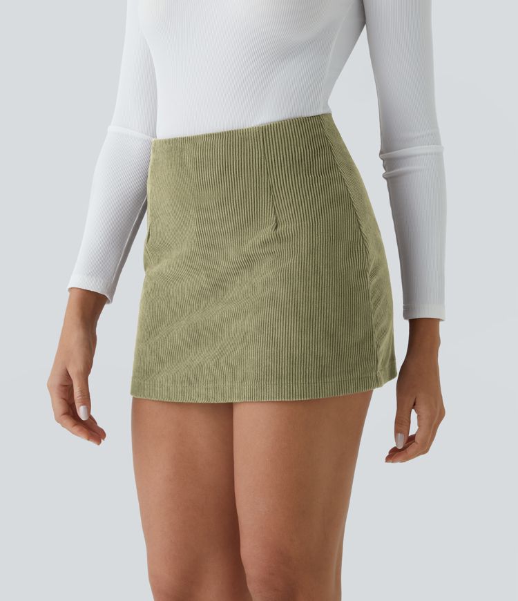 High Waisted 2-in-1 A Line Mini Corduroy Casual Skirt