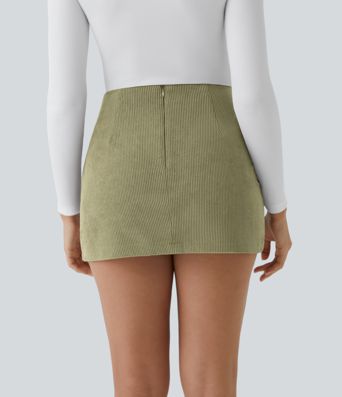 High Waisted 2-in-1 A Line Mini Corduroy Casual Skirt