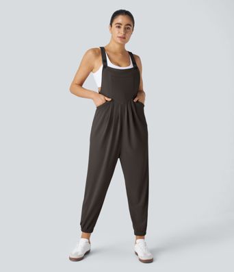 Pockets Waffle Casual Jogger Overalls