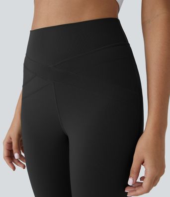 SoftlyZero™ High Waisted Contrast Mesh Lace Up Yoga 7/8 Leggings-UPF50+