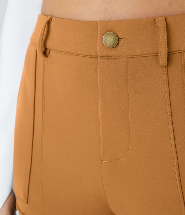 Pantalon Cargo Ajusté Taille Haute Boutonnés Fermeture Éclair Multiples Poches Uni