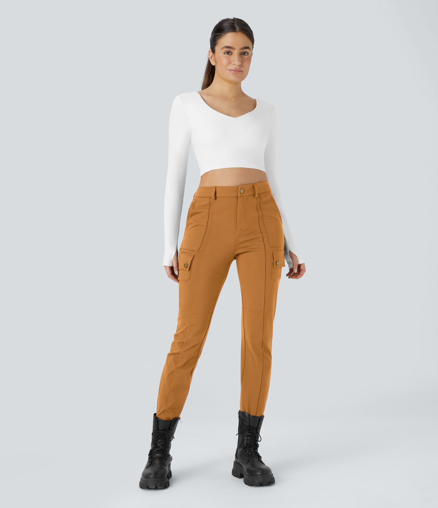 Pantalon cargo ajusté uni taille haute DayStretch avec poches zippées