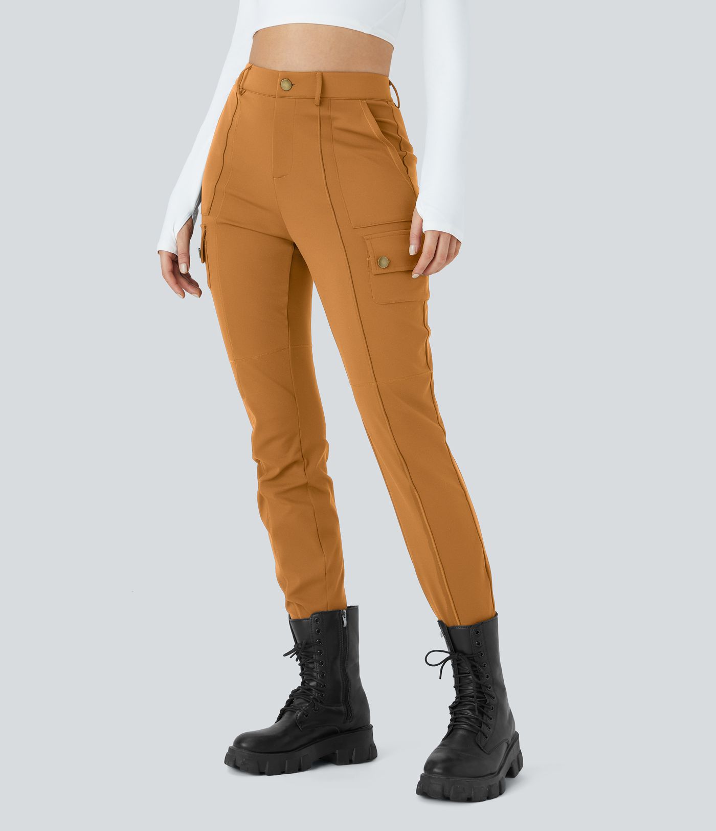 Pantalon cargo ajusté uni taille haute DayStretch avec poches zippées