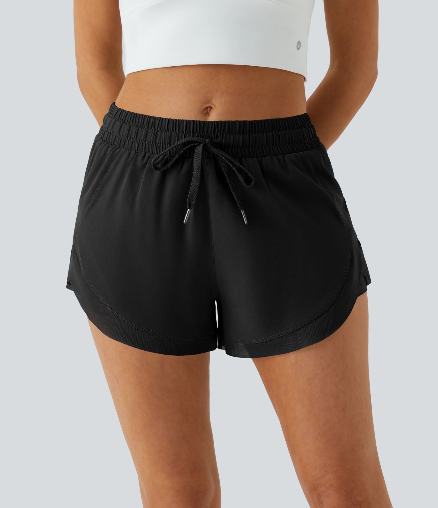 Mid Rise Drawstring Contrast Mesh 2-in-1 Flowy Running Shorts 3''