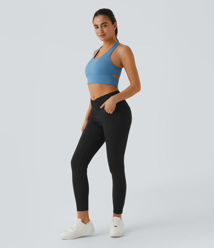 Halara Flex™ High-Waist Crossover Multi-Pocket Stretch Knit Denim Work Leggings