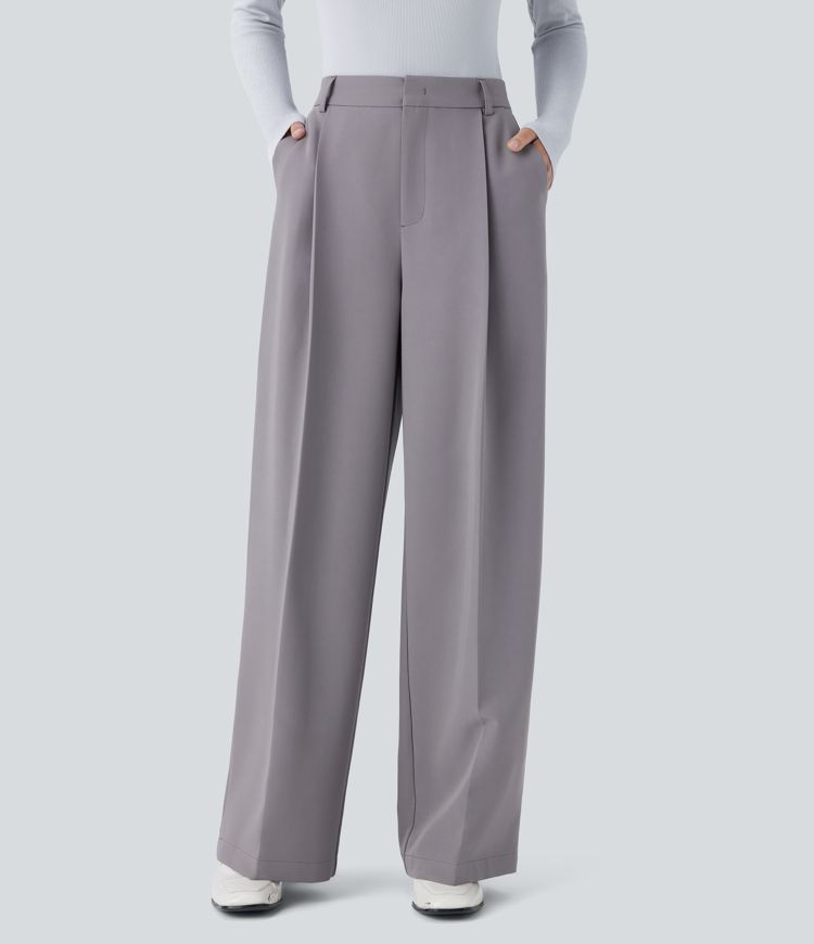 Pantalón oficina pierna recta bolsillo lateral tiro medio alto repelente agua