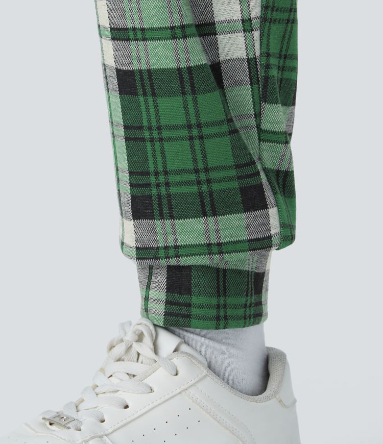 Hooded Drawstring Long Sleeve Zipper Side Pocket Plaid Casual Jogger Jumpsuit