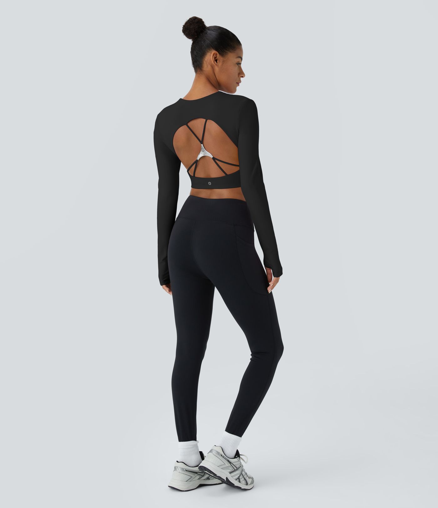 Softlyzero™ Plush Square Neck Backless Long Sleeve Thumb Hole Cropped Yoga Sports Top