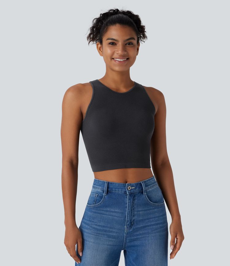 OneForm Seamless Flow Round Neck Cropped Lounge Shapewear Tank Top