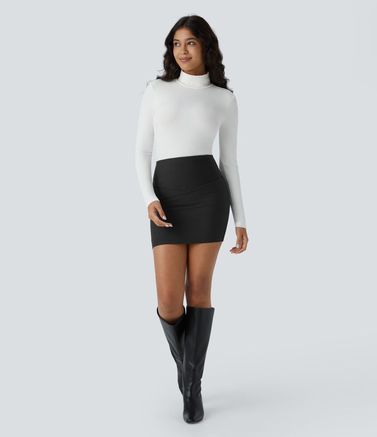 Jupe Mini Bodycon 2-en-1 Casual, Taille Haute, Anti-Poil et Gainante en Patitoff™ Flow