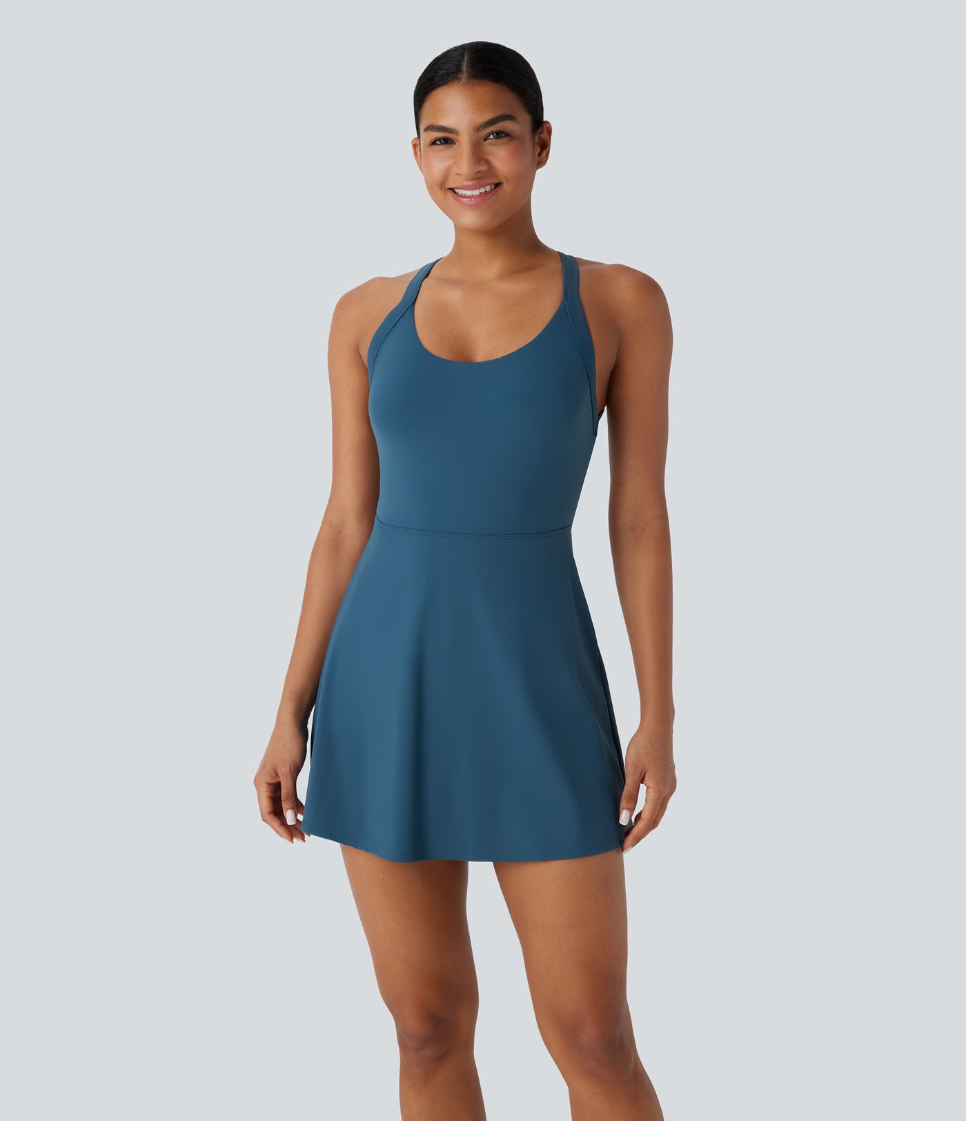 Mini Vestido Softlyzero™ Airy baile activo cuello A sin espalda retorcido tacto fresco - Edición Easy Peezy