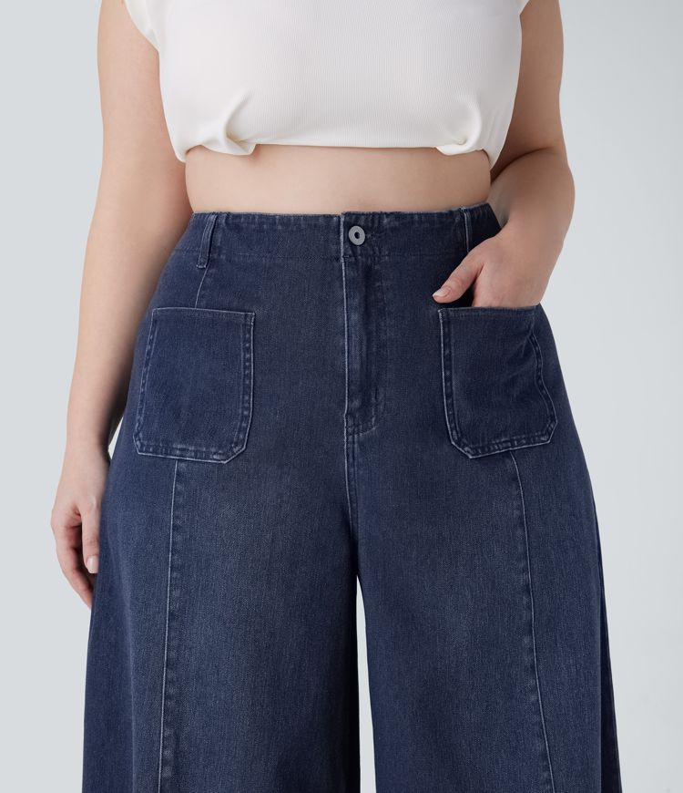 Jeans Halara Flex™ Denim tiro alto elástico lavado de pierna ancha en talla grande