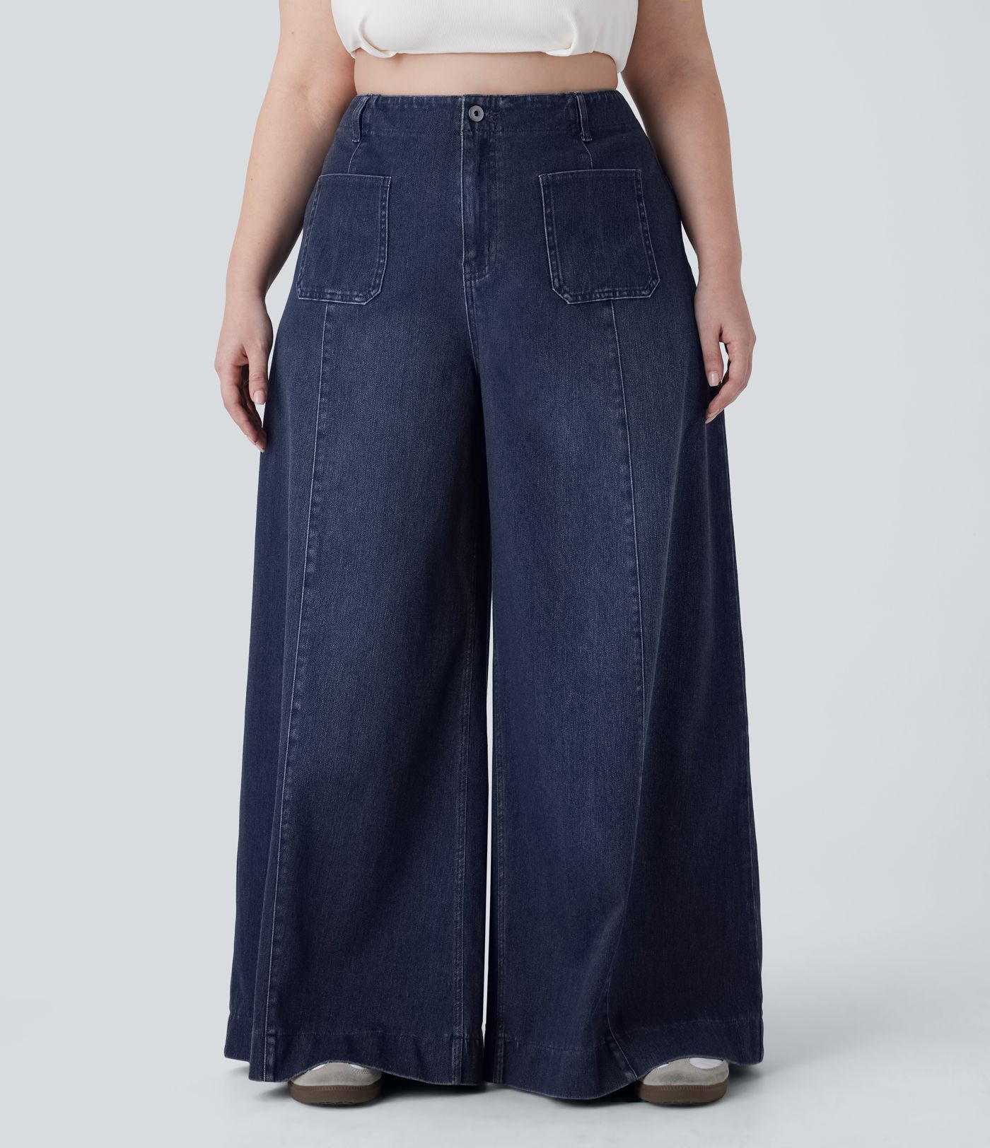 Halara Flex™ Denim high-waisted stretch wash wide-leg jeans in plus sizes
