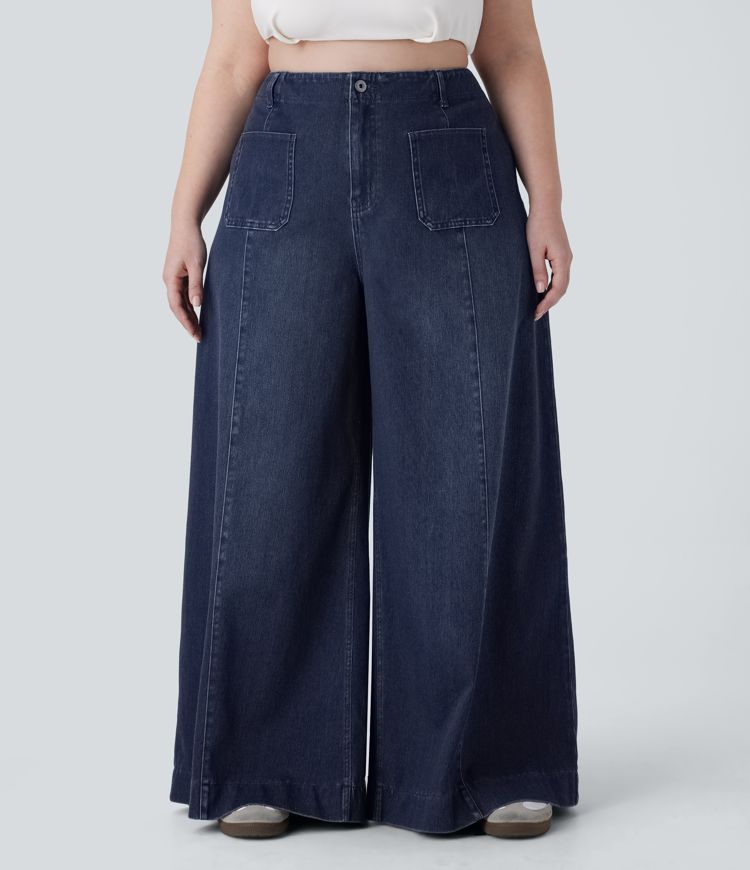 Jeans Halara Flex™ Denim tiro alto elástico lavado de pierna ancha en talla grande