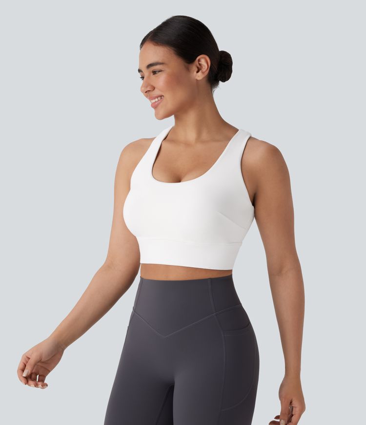 Medium Support U Neck Backless Crisscross Adjustable Hook Running Sports Bra-D/DD/DDD/F Cups