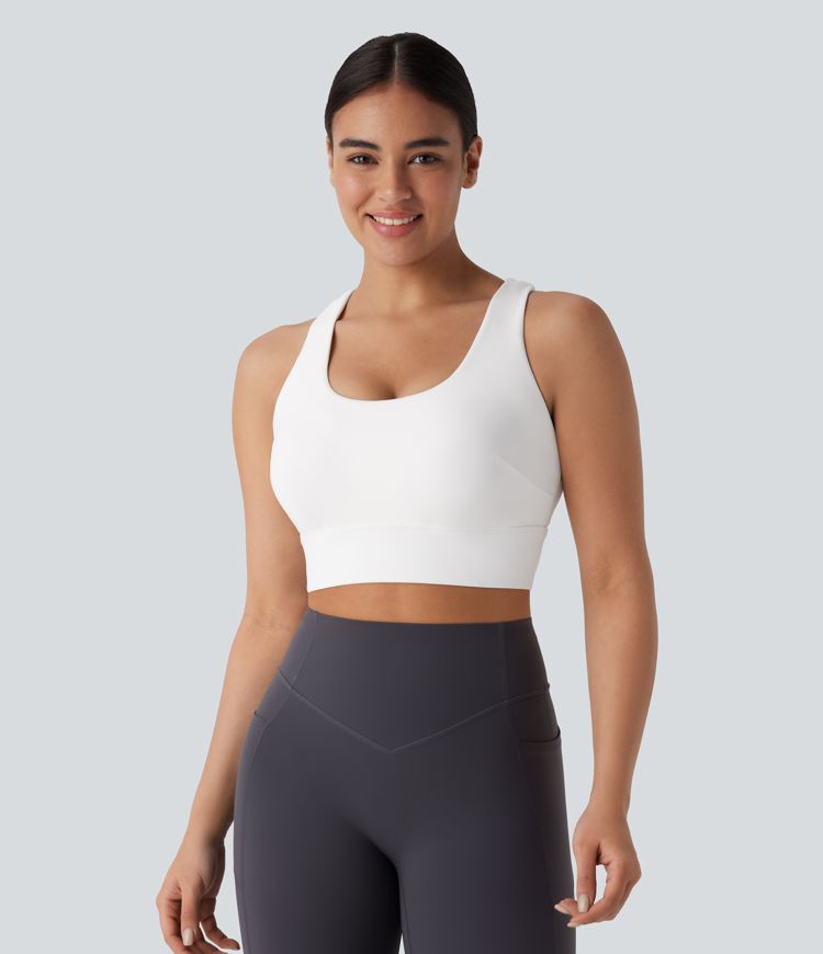 Medium Support U Neck Backless Crisscross Adjustable Hook Running Sports Bra-D/DD/DDD/F Cups