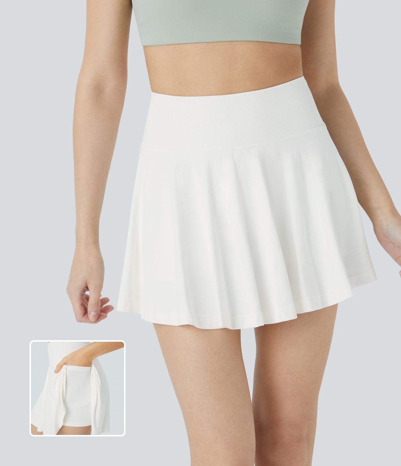 Nahtloser Fluss High Waist 2-in-1 Taschen Ausgestellter Mini Yoga Rock