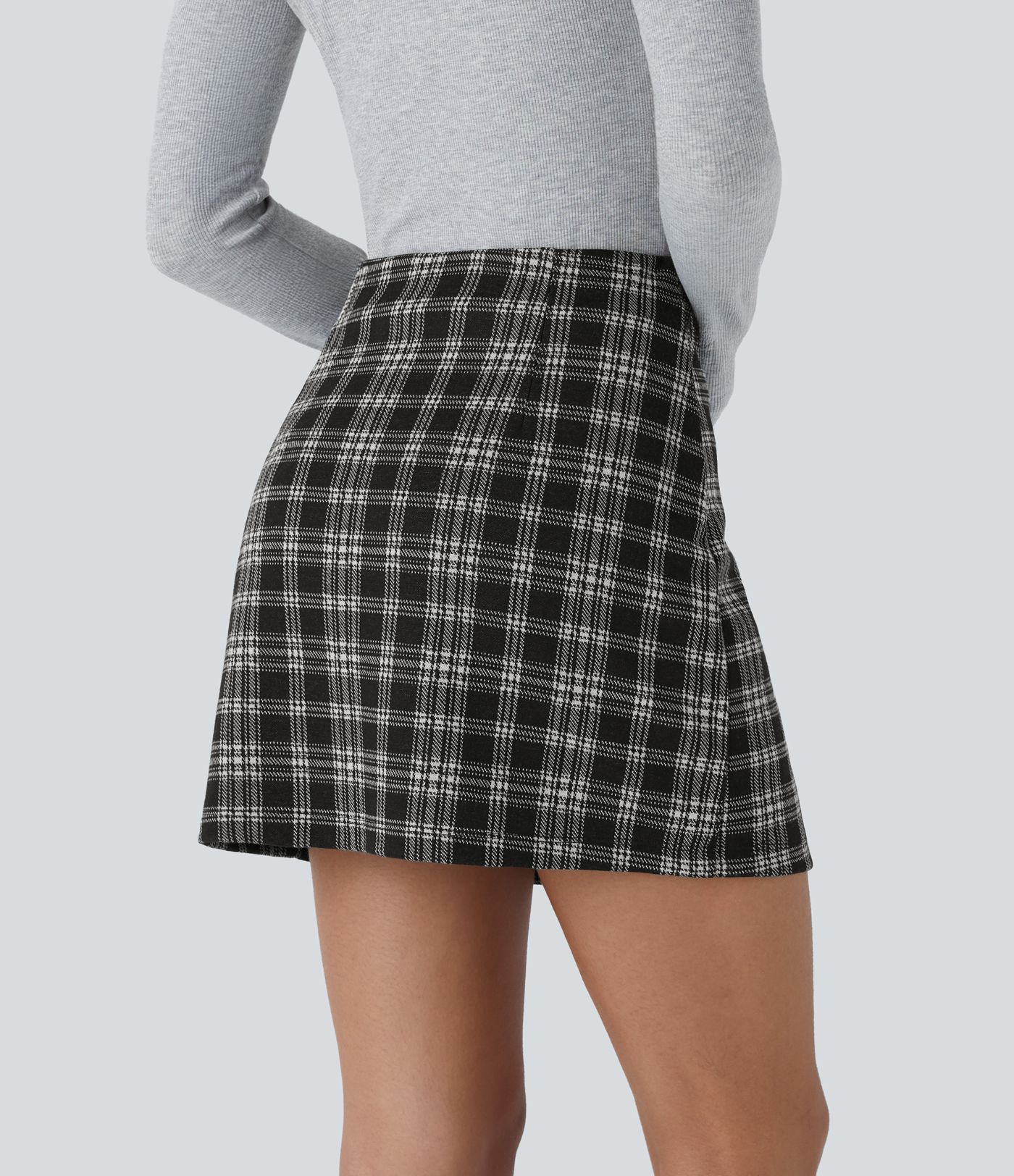 High Waisted 2-in-1 Houndstooth Plaid Mini Work Skirt