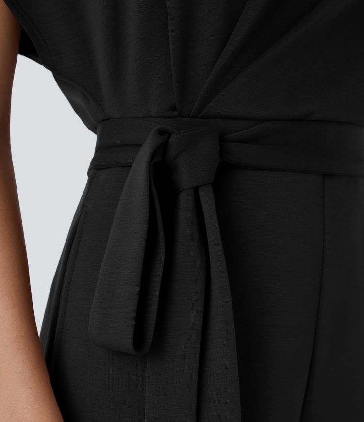 Mono manga corta abertura espalda lazo bolsillo lateral