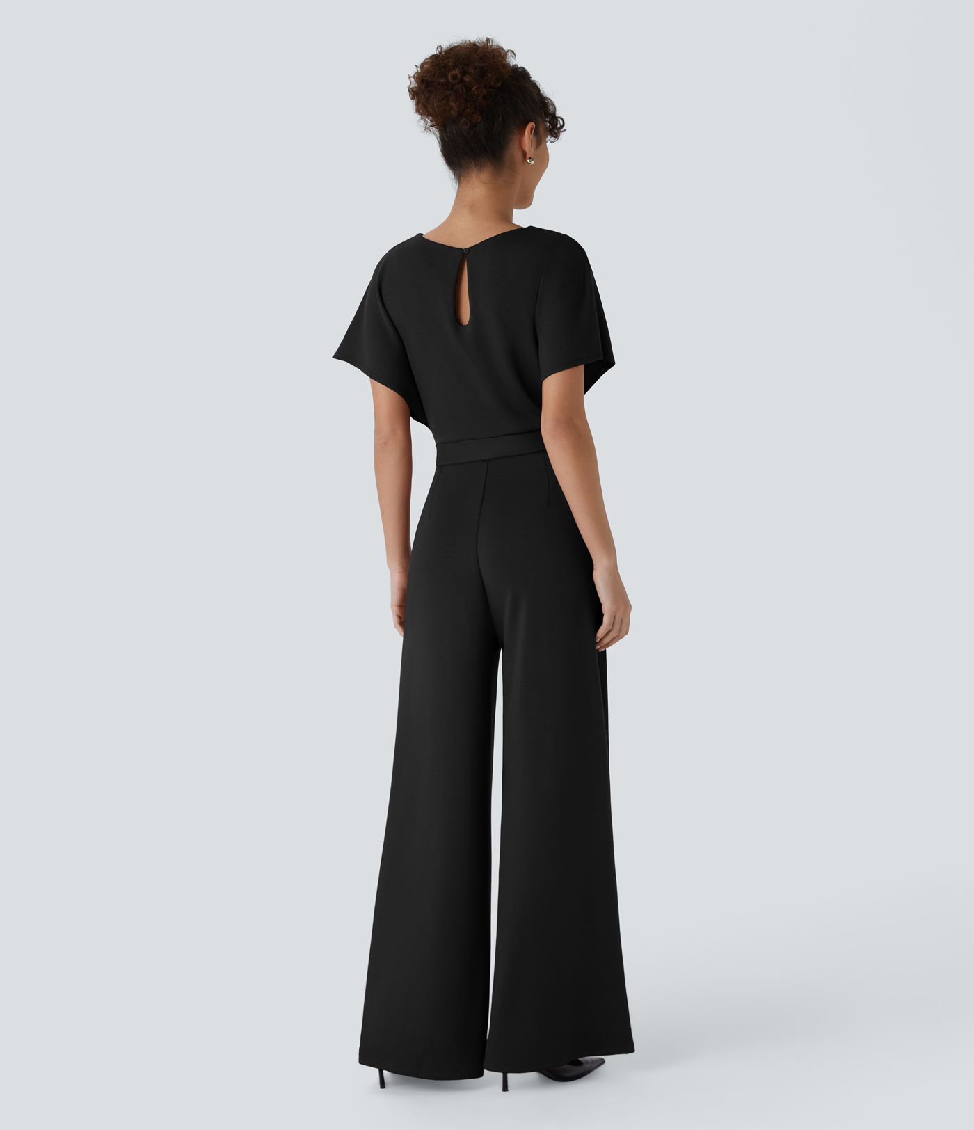 Mono manga corta abertura espalda lazo bolsillo lateral